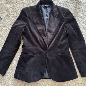 Norma Kamali Grey Corduroy Blazer Women’s Size 10 | Velvet Look Jacket